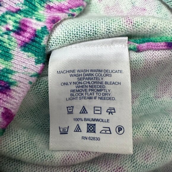 Lands End Women's S 6-8 Button Up Cardigan 100% Supima Cotton Pink Green Floral - Picture 7 of 10